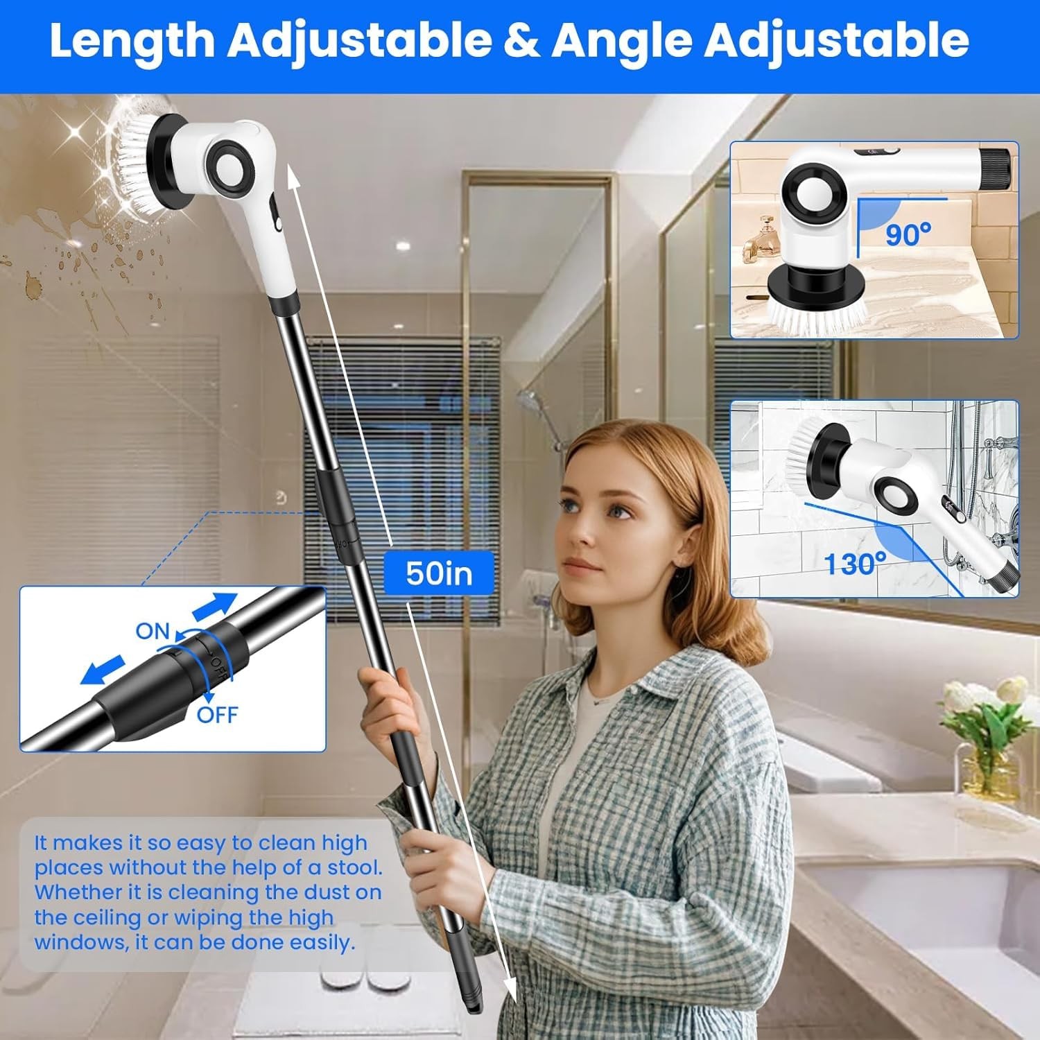 Electric Spin Scrubber Cordless Power Shower with 7 Brush 3 Speeds Adjustable