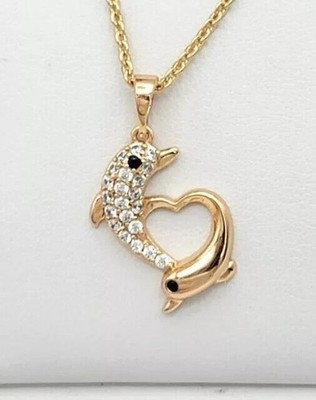 1 Ct Round Cut Simulated Diamond Women's Dolphin Pendant 14k Yellow Gold Plated