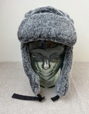 Crowncap Gray Faux Fur Trapper Hat Cap Medium Ear Flaps Winter Outdoor Unisex