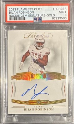 🔥Panini 2023 Flawless Collegiate Bijan Robinson Rookie RC Auto Gold /10 PSA 9🔥