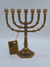 Vintage Solid Brass Menorah with Original Tag by Chen Holon Ltd Israel