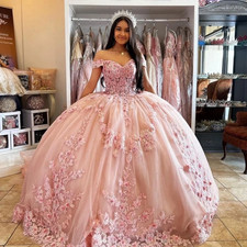 Pink Quinceanera Dress Ball Gown Lace Applique Beaded Mexico Corset Sweet 16
