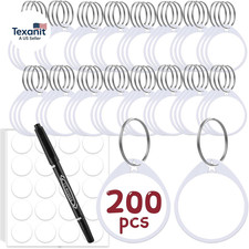 200 Pcs Tough Plastic Key Tags with Blank Paper Label Stickers and Marker, Metal