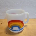 Vintage Glasbake Good Morning Rainbow Coffee Mug White Milk Glass Cup USA