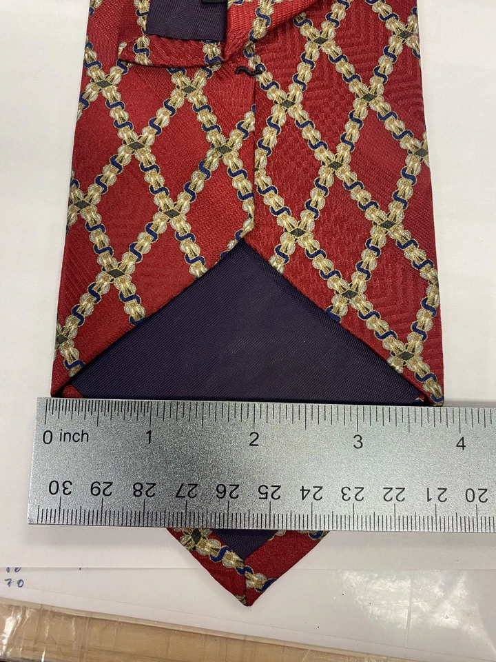 Jos. A. Corbata de seda para hombre Bank Premier Collection geométrica roja/marrón/blanca usada en excelente estado Foto 4 de 4