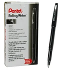 Pentel Rolling Writer Black Roller Ball Pen, R100A R100-A, Box Of 12 Pens