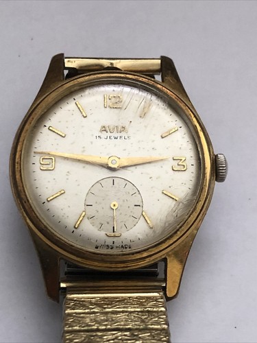 VINTAGE Da Uomo Avia SUB secondo laminati oro meccanica svizzera 15  Gioiello Orologio da polso | eBay