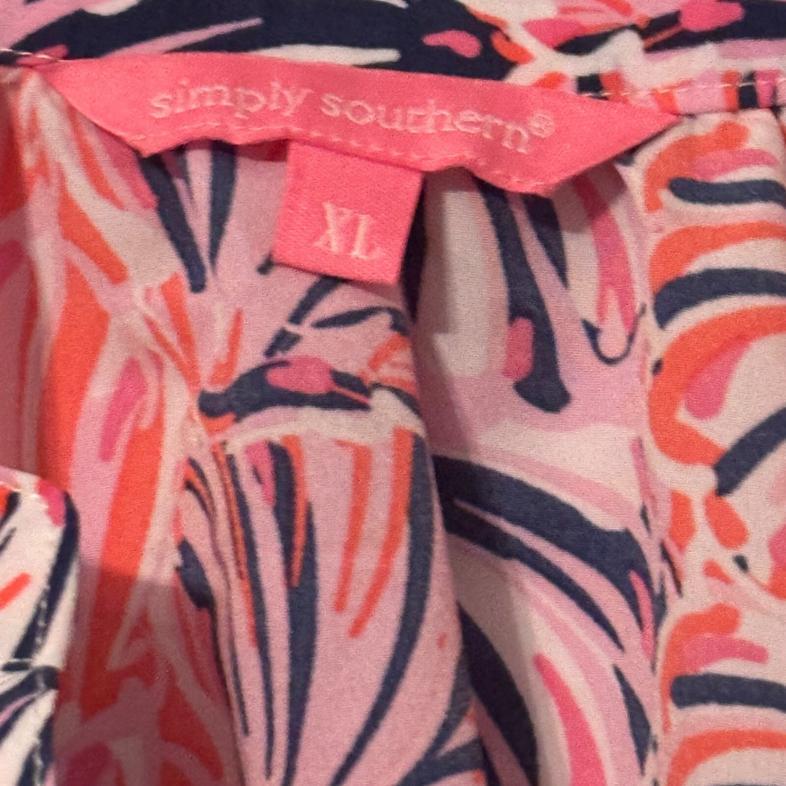 Simply Southern Womens Size XL Blouse Pink/Navy Floral Print Relaxed Fit top