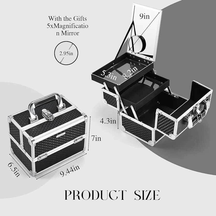 Joligrace Makeup Box Cosmetic Train Case Jewelry Organizer Box Trays 