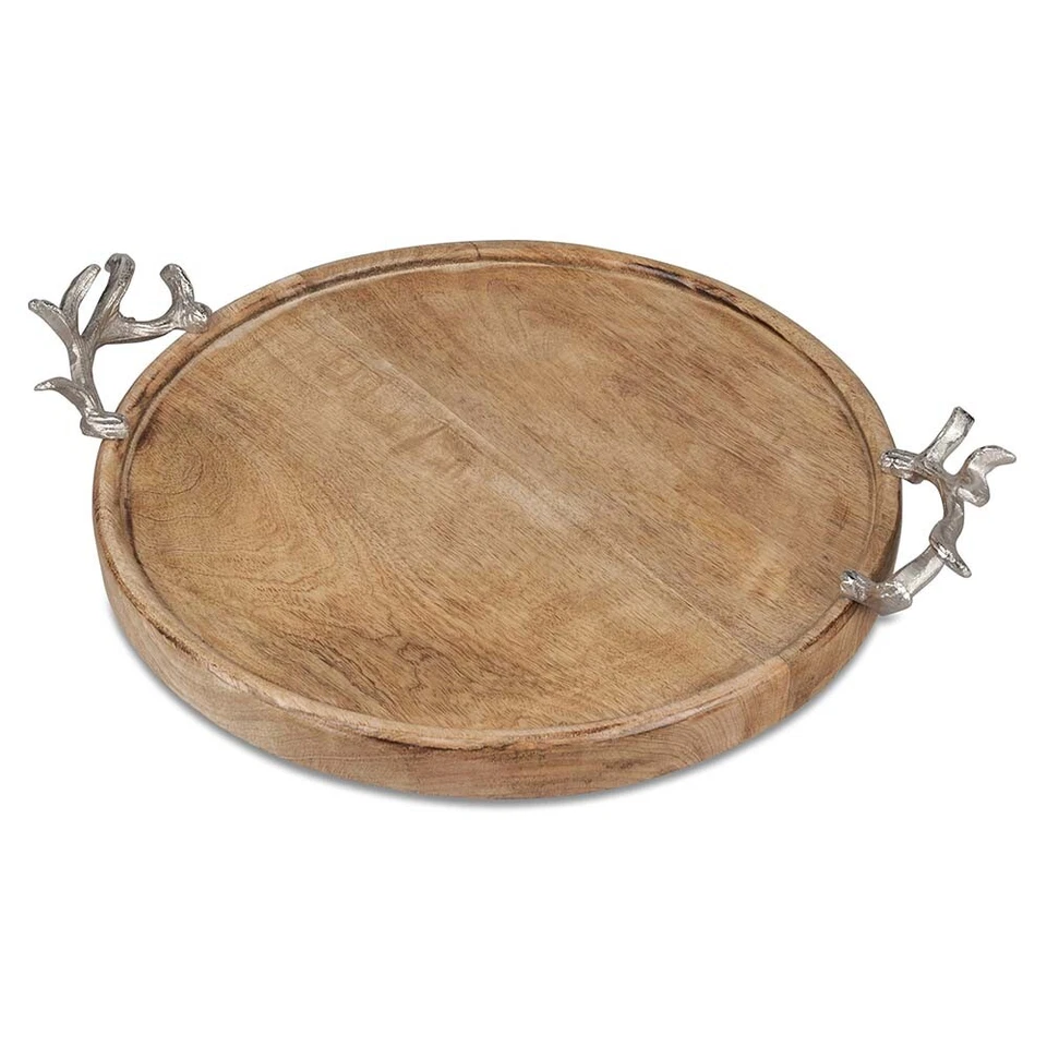 Tablett rund 30 cm Alu Mango Holz Geweihgriffen formano 510433 Dekoration