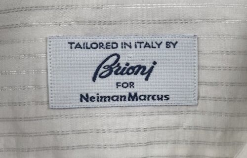 Brioni For Neiman Marcus Men's Sz L/17.5 White Silver Striped French Cuff Shirt - 第 1/9 張圖片