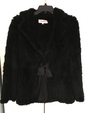Genuine Real Rabbit Fur Black Woven Funky East Brand Jacket Coat Sz S Vintage