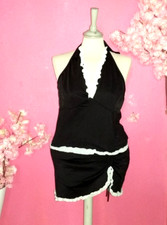 PLUS SIZE DEEP V  BLACK AND WHITE MINI DRESS ( SIZE XL ) STRETCHABLE DRESS