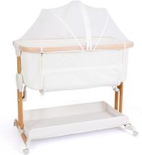 Baby Bassinet Bedside Sleeper 2 in 1 with Wheels, Arms Reach Co Sleeper Breathab