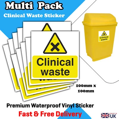 Clinical Waste Vinyl Stickers -100mm sq - Waterproof Stickers for Medical Labs,