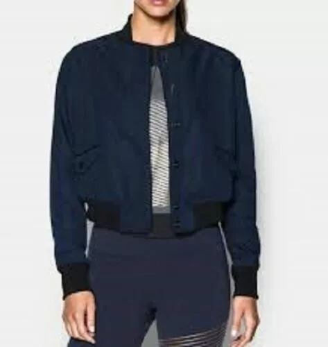 UNDER ARMOUR Bomber Jacket Cropped Storm Blue Black Loose 1294931 Womens M 200
