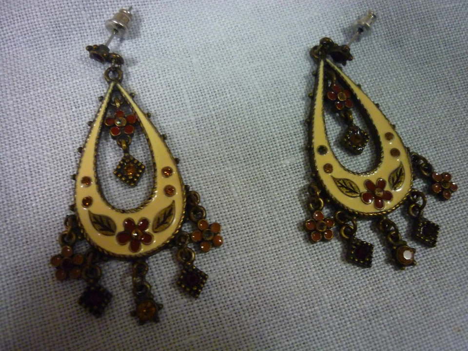 5 CONJUNTOS PENDIENTES VINTAGE - LATÓN/ESMALTE Y GEMA, PLATA, TURQUESA, MONET Y ROSA Foto 4 de 4