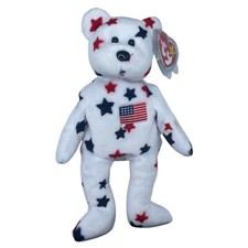 Ty Beanie Baby GLORY Bear Patriotic 4th of July USA 8.5" Plush Toy with stain