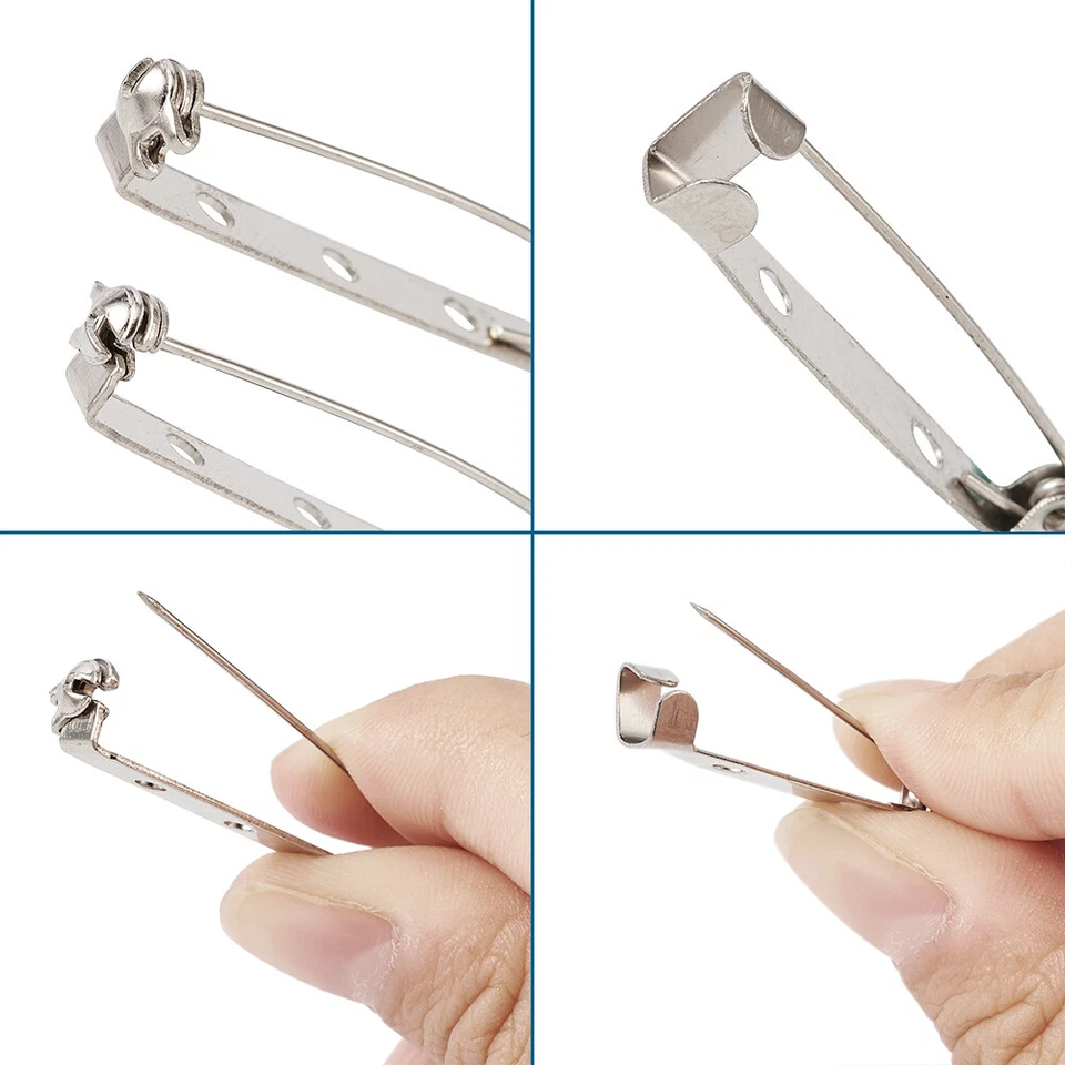 200pcs Iron Brooch Findings Bar Backs Glue-on Safety Pins Badge Fastener 15~38mm - Image 4 of 4