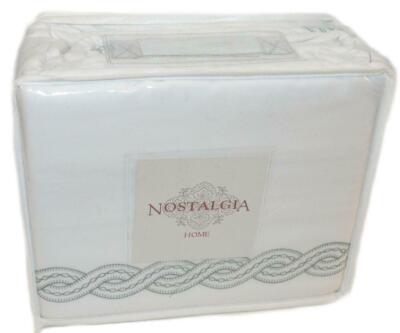 NOSTALGIA HOME Gabrielle White With Aqua Embroidery KING DUVET SHAMS SET COTTON