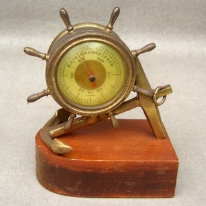 Vintage Taylor Baroguide Ship's Wheel Barometer on Anchor w/ Wood Base Bookend ?