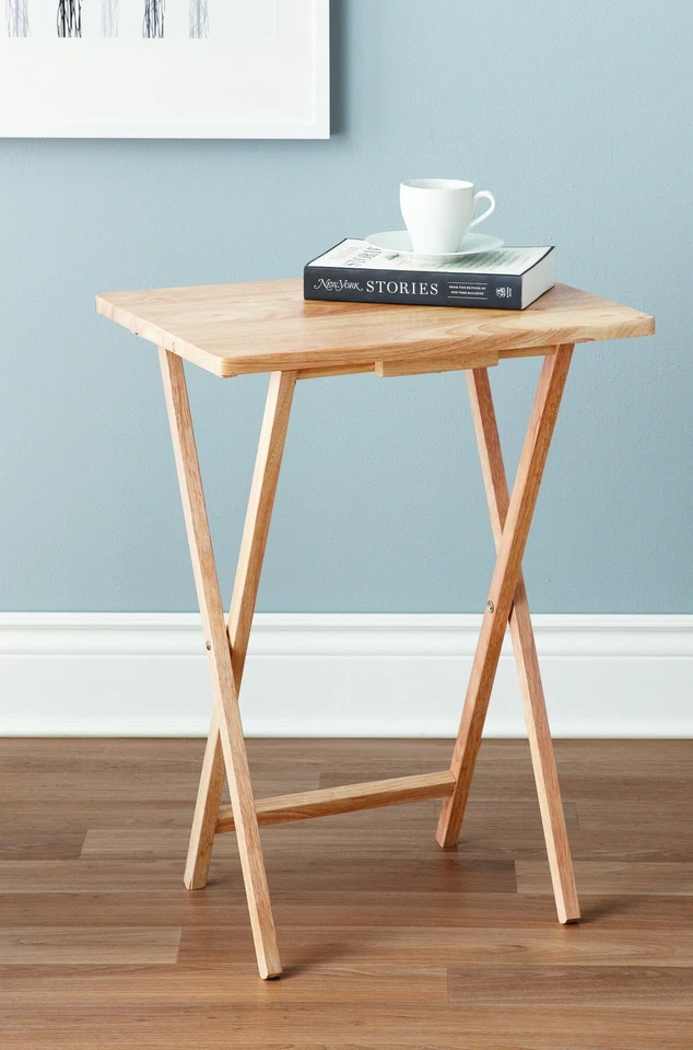 Mainstays Mesa Auxiliar Plegable Portátil Interior Individual Plegable Sofá Bandeja, Natural Foto 4 de 4