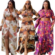 Dubai Women Muslim Maxi Dress Open Button Kaftan Long Robes Floral Print Gown