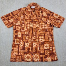 Vintage Barkcloth Hawaiian Shirt Mens S Orange Floral Specially Hand Made Kathy