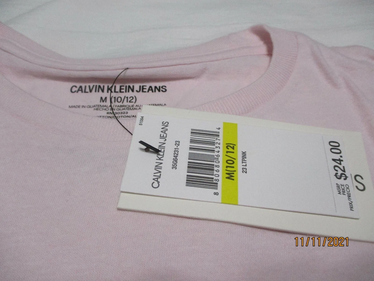 NWT CALVIN KLEIN JEANS T Shirt PINK SIZE 10 12