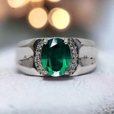 Emerald Gemstone With 925 Sterling Silver Ring For Men's #AL654