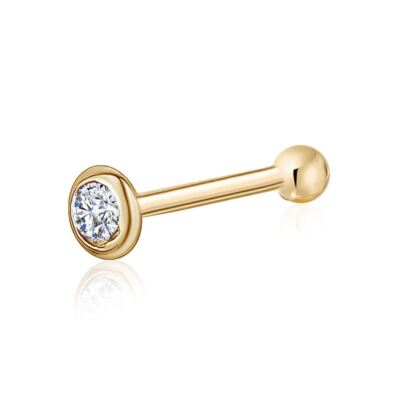 14k Solid Gold Nose Stud Diamond CZ Small Micro Nose Bone Stud Flat Nose Ring
