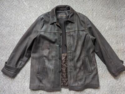 vintage 1990s y2k COLUMBIA distressed PATINA leather coat XL brown