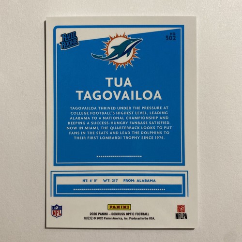 2020 PANINI DONRUSS OPTIC TUA TAGOVAILOA BLACK AND WHITE RATED ROOKIE NO 302 - Picture 6 of 6