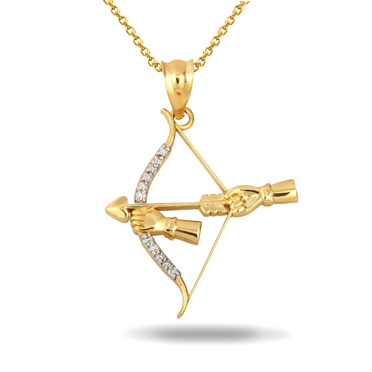 10k Solid Gold Bow & Arrow Archer Diamond Cupid Love Pendant