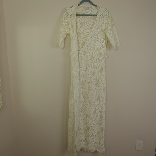Le Rose Spitzen Morgenmantel Damen Small/Medium cremeweiß Braut Hochzeit Flitterwochen Maxi