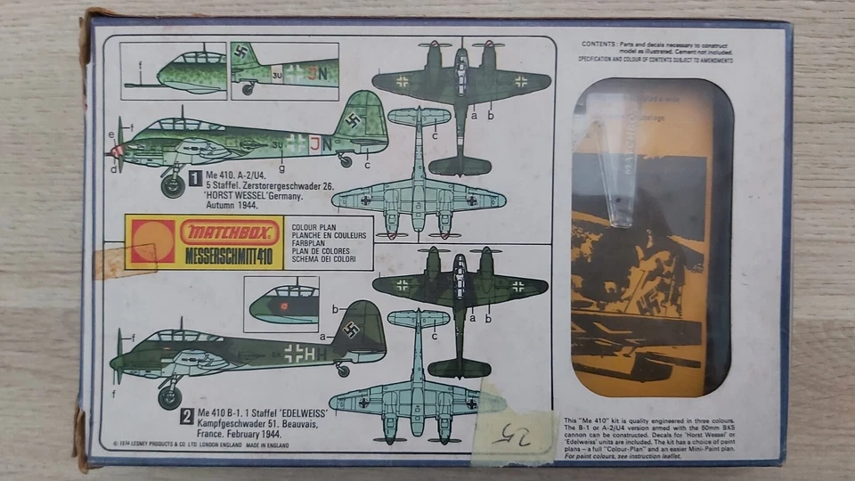 MODELLINO AEREO TEDESCO MESSERSCHMITT 410 VINTAGE SCALA 1:72 MATCHBOX - Immagine 2 di 2