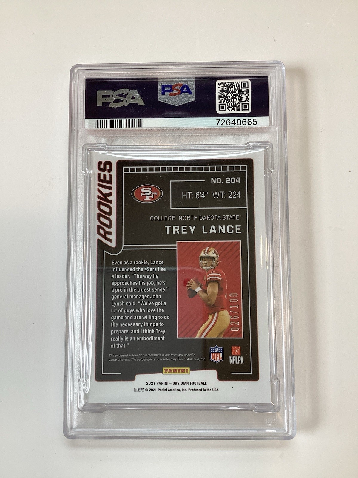 2021 Obsidian Trey Lance Jersey Auto PSA9 /100 view 2