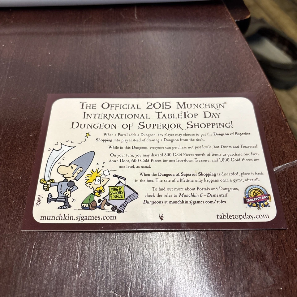 Official 2015 Tabletop Day Munchkin Dungeon of Superior Shopping Promo Card SJG - Image 2 of 2