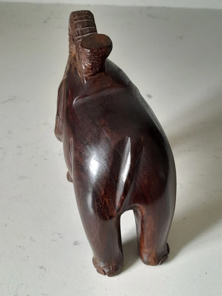 Escultura de elefante de madera de hierro primitivo MCM de colección tallada a mano estatua tronco Foto 4 de 4