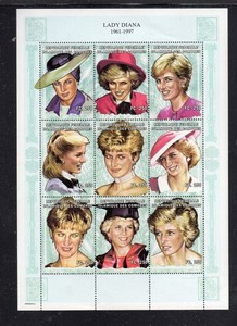 CENTRAL AFRICAN REPUBLIC 1998 DIANA W/ MINT VF NH O.G SHT9 (111CA) (DJ1)