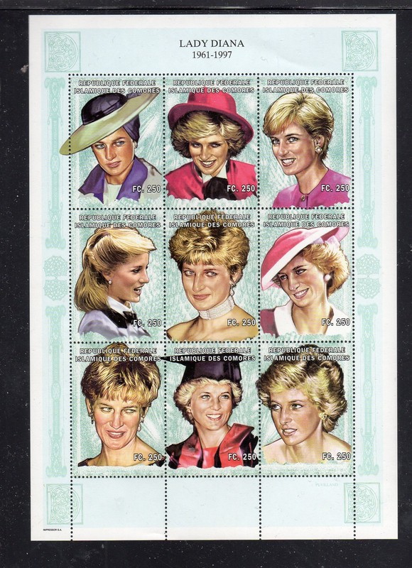 CENTRAL AFRICAN REPUBLIC 1998 DIANA W/ MINT VF NH O.G SHT9 (111CA) (DJ1)