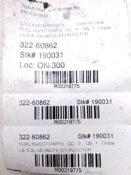 04-06 TOYOTA SIENNA LE INYECTOR DE COMBUSTIBLE 3,3 L  Foto 4 de 4