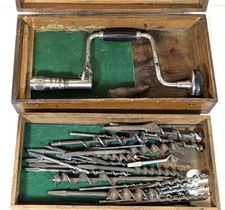 Fulton Special Ratcheting Hand Drill, 28 Bits, Nice Old Storage Box