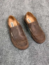 Men's 10.5 M OluKai Moloa Shoes Wood Brown Leather Loafer Slide