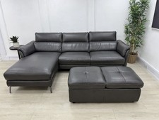Sofology The Missouri 3 Seater Chaise Sofa & Footstool Set In Charcoal Leather 