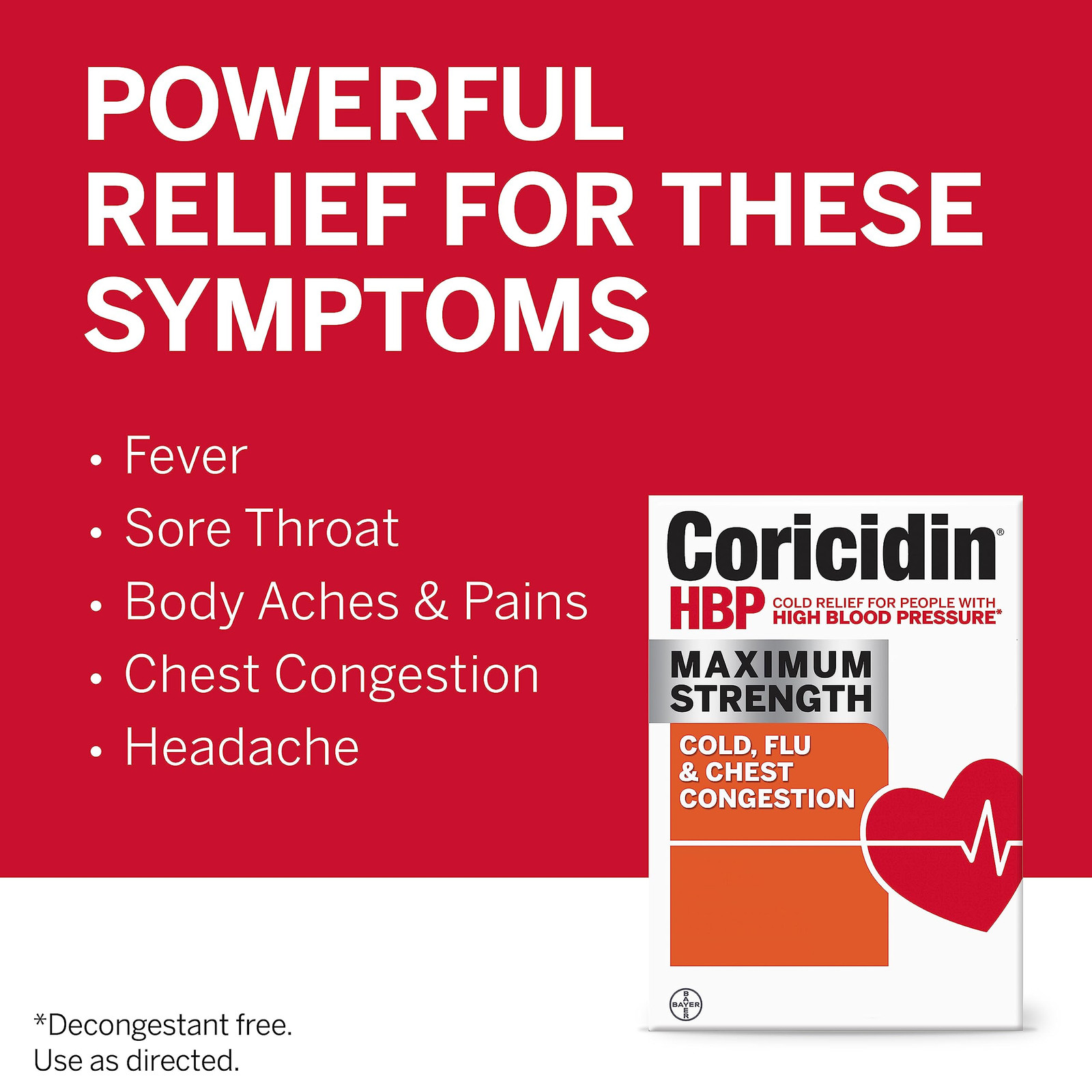 Coricidin HBP Maximum Strength Cold Flu Medicine for High Blood Pressure 24ct