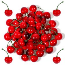 50 Pcs Fake Cherries, Mini Red Artificial Cherries Fake Fruit Cherry Decor Si...