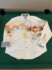 Robert Graham Button Shirt Men XL High Octane Multicolor Mosaic Embroidered READ