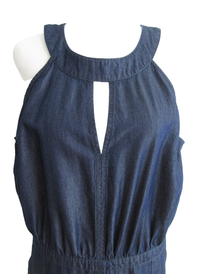 NY&Co Maxi Dress Womens L Blue Sleeveless Pockets Cotton Sateen Denim Glam Maxi - Image 3 of 4