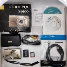 Nikon COOLPIX S6100 Silver 16MP Digital Camera Bundle w/ Battery Card Tested A